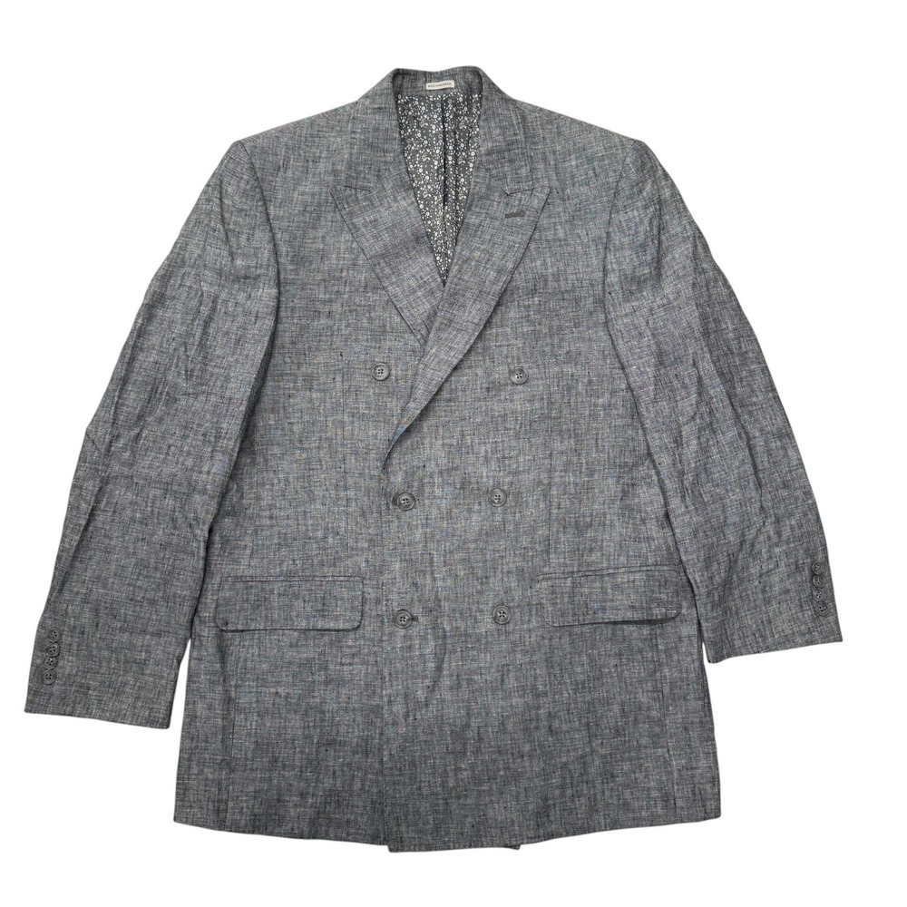Joseph Abboud White 100% Linen Double Breasted Blazer Jacket Mens 40 Long Gray